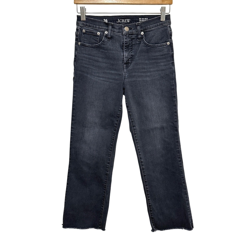 J. Crew Kick Out‎ Crop Jeans Womens 26 Black Denim Raw Hem Stretch Indie Casual
